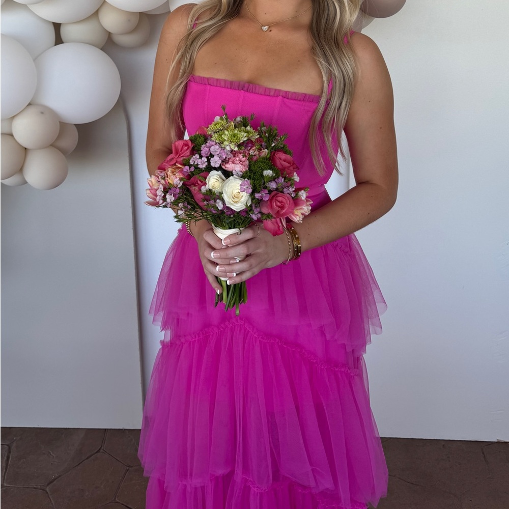 Betsy and Adam corset ruffle prom dress